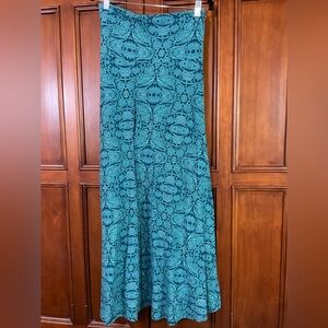 Lularoe Women’s Maxi Skirt Cottony Blue Background Mint Green Geometric Design S